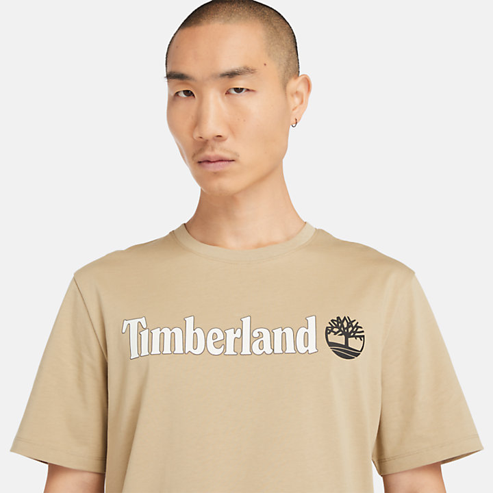 T-shirt à logo linéaire pour homme en beige-