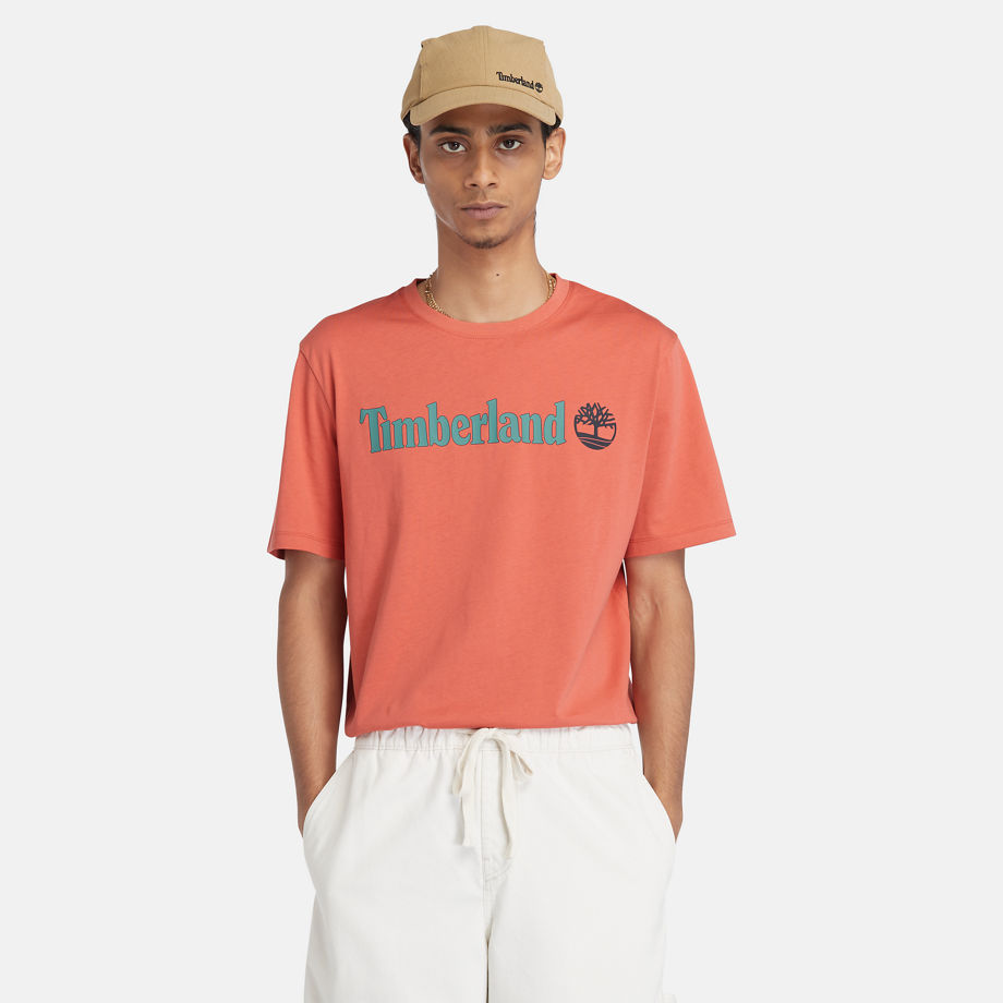 Timberland Linear Logo T-shirt For Men In Light Orange Orange, Size 3XL