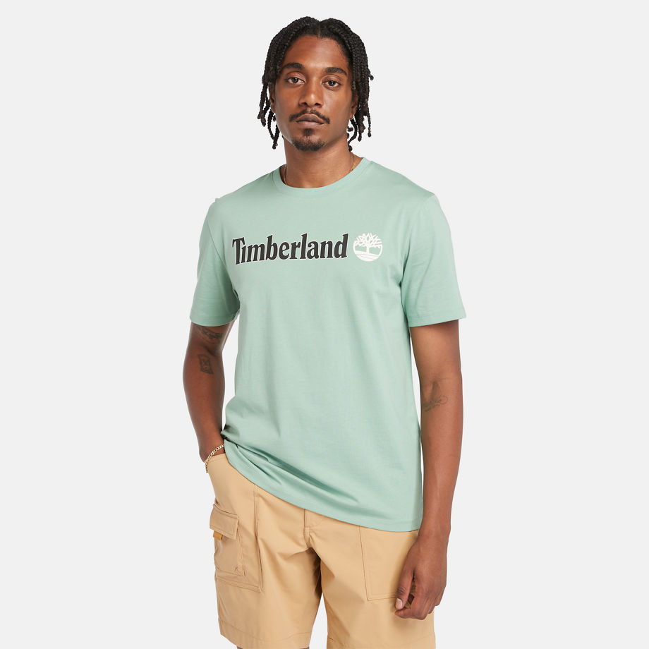 Timberland Linear Logo T-shirt For Men In Light Green Teal, Size L