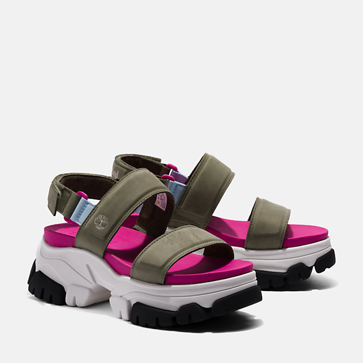 Adley Way Backstrap Sandal for Women in Green/Pink-