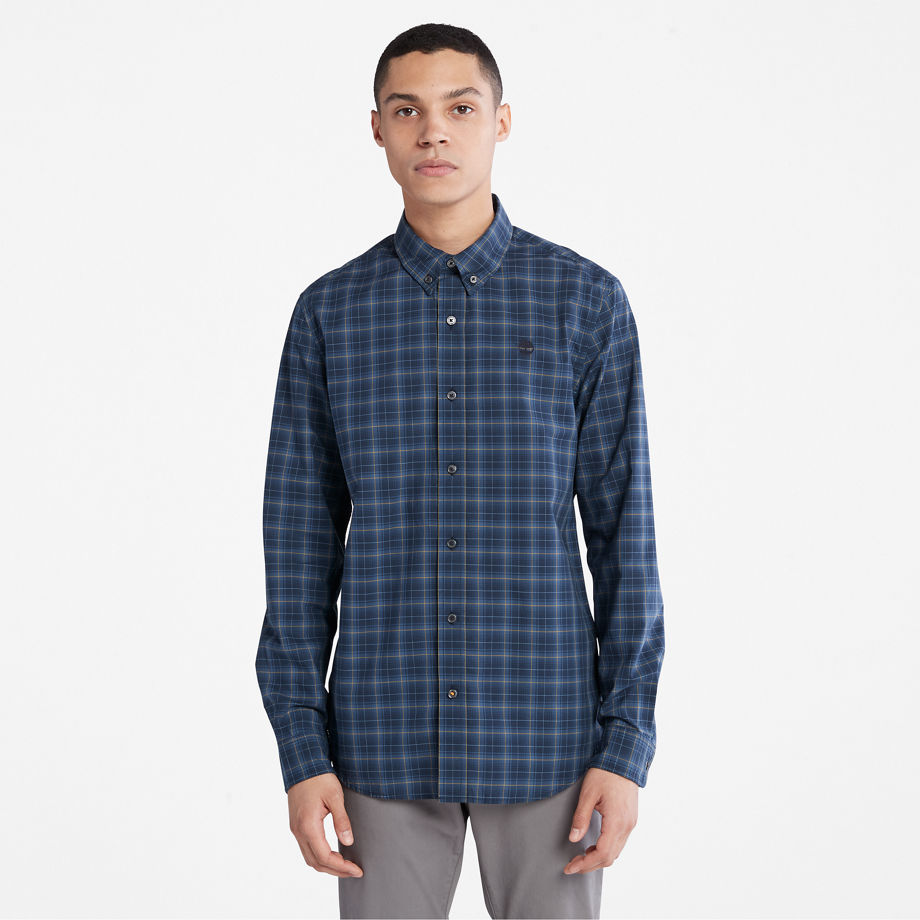 Timberland Eastham River Stretch Check Shirt For Men In Navy Dark Blue, Size S