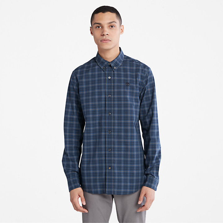 Eastham River Stretch Check Shirt for Men in Navy-