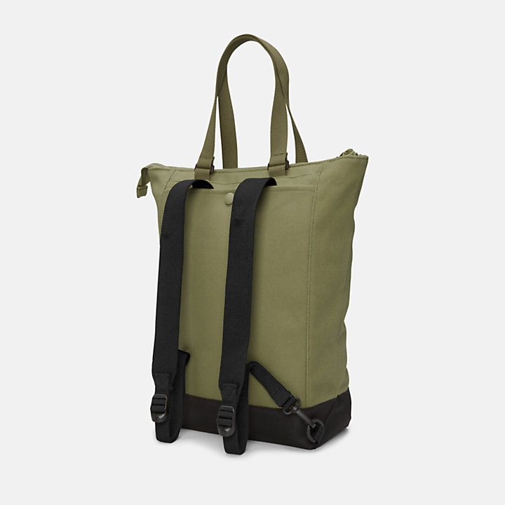 Canvas and Leather Tote Backpack in Green-