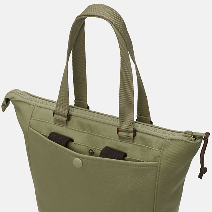 Canvas and Leather Tote Backpack in Green-