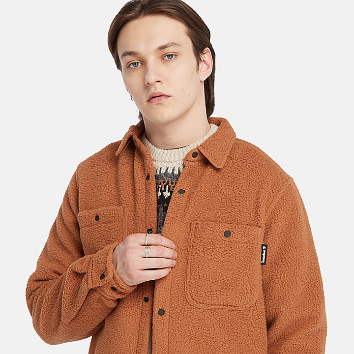 Utility High-Pile Fleece Overshirt for Men in Brown