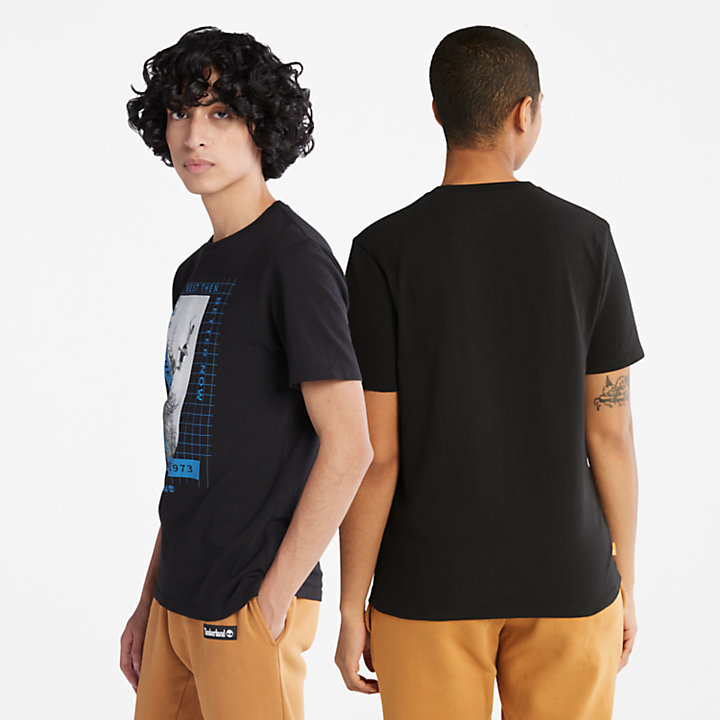 T-shirt Pesada com Gráfico Frontal sem Género em preto-