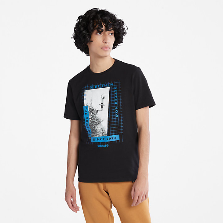 Zwaar Uniseks T-shirt met print aan voorkant in zwart-