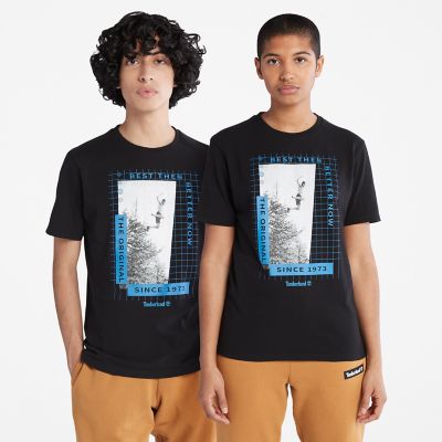 Timberland Zwaar Uniseks T-shirt Met Print Aan Voorkant In Zwart Zwart Unisex