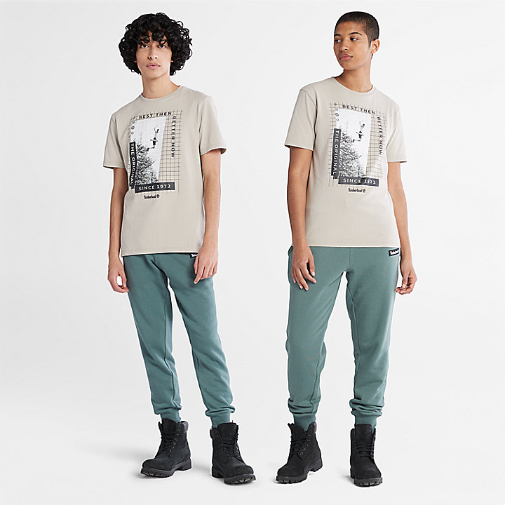 T-shirt Pesada com Gráfico Frontal sem Género em cinzento