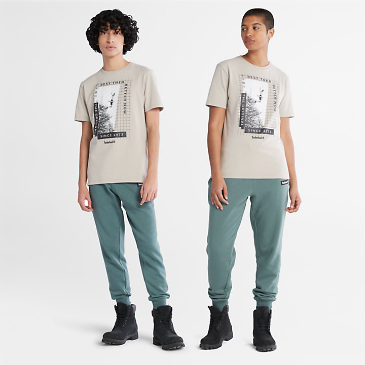 T-shirt Pesada com Gráfico Frontal sem Género em cinzento-