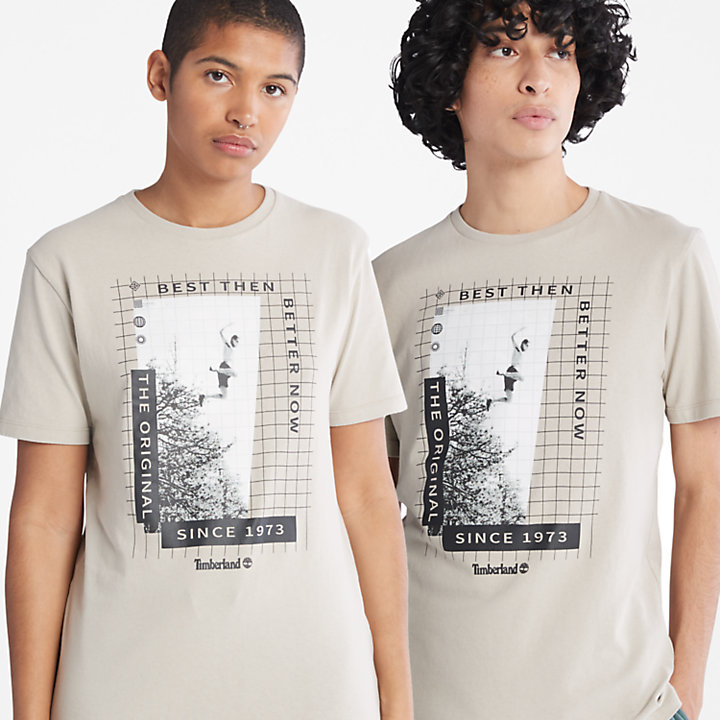 Zwaar Uniseks T-shirt met print aan voorkant in grijs-