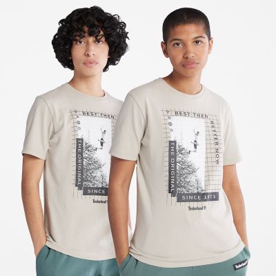 Timberland Zwaar Uniseks T-shirt Met Print Aan Voorkant In Grijs Lichtgrijs Unisex