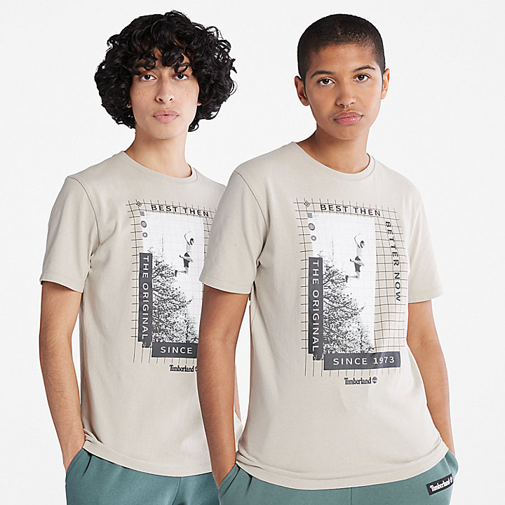 T-shirt Pesada com Gráfico Frontal sem Género em cinzento