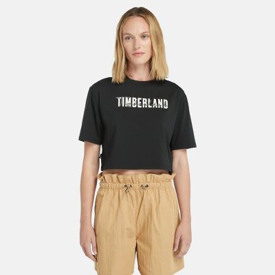 Cropped T-shirt voor dames in zwart | Timberland