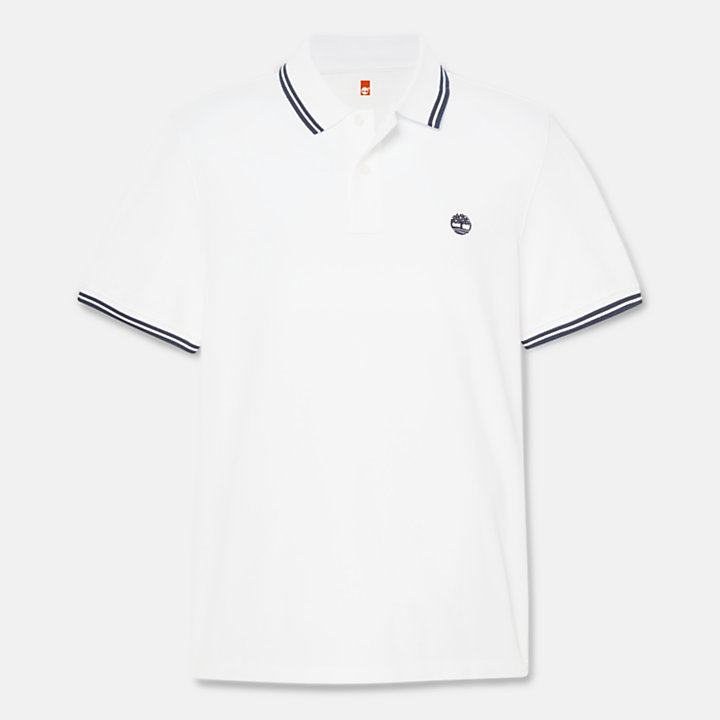 Tipped Pique Polo Shirt for Men in White-