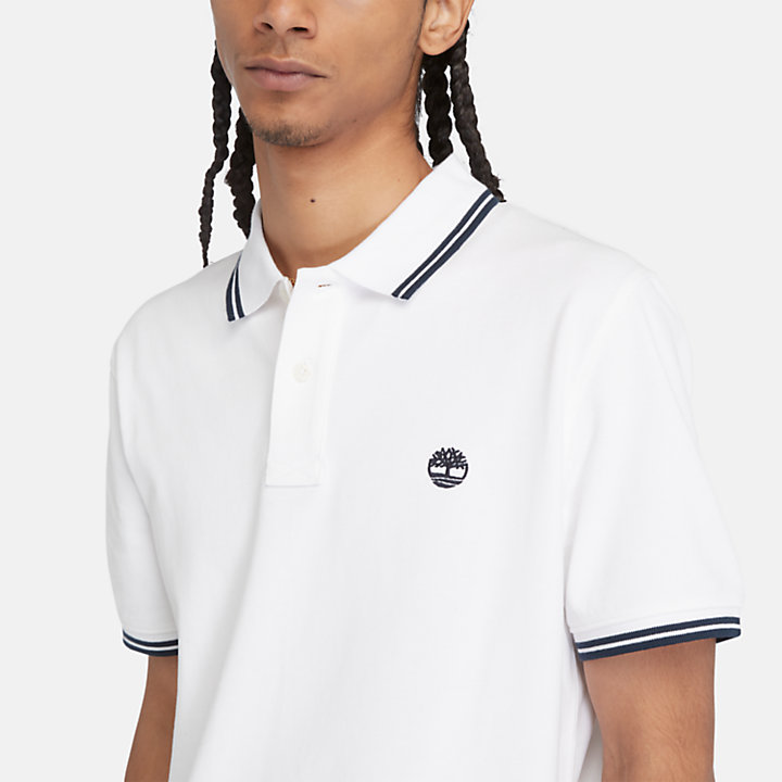 Tipped Pique Polo Shirt for Men in White-