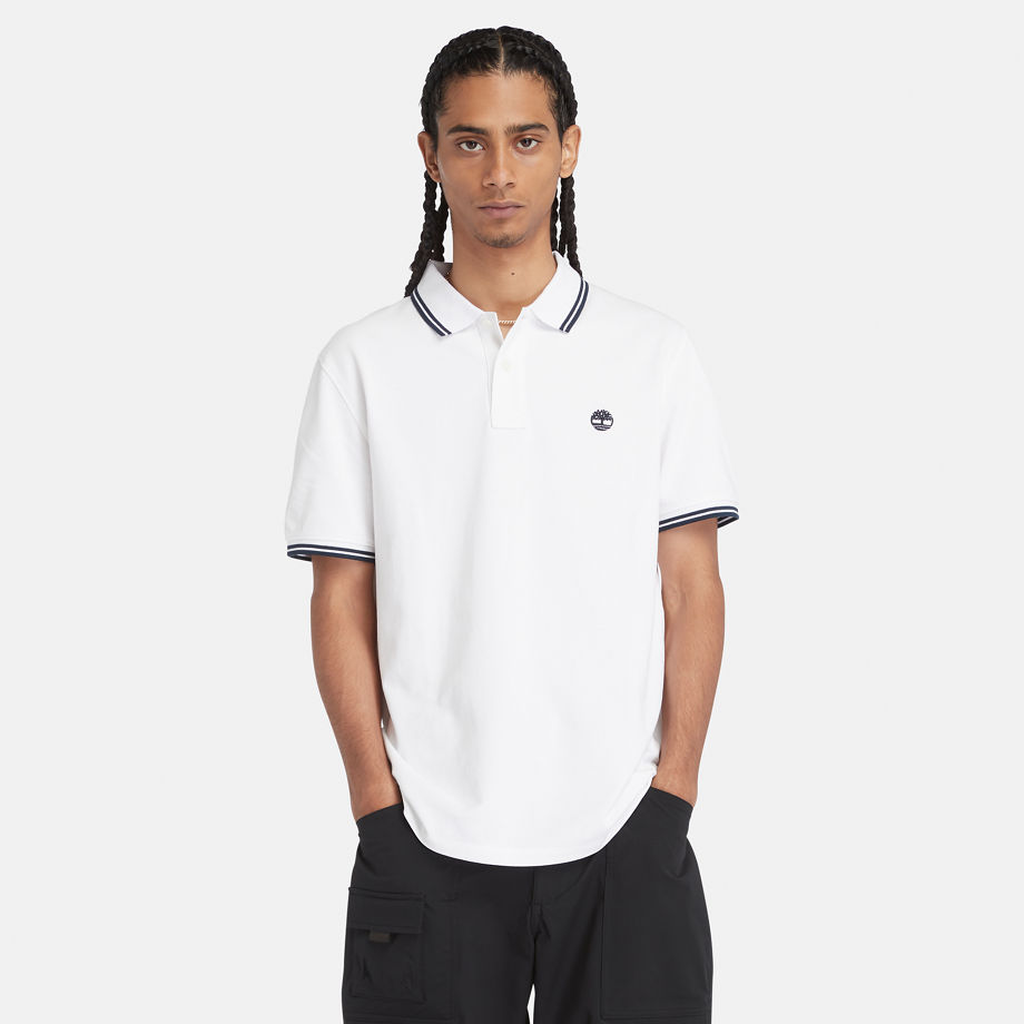 Timberland Tipped Pique Polo Shirt For Men In White White, Size S