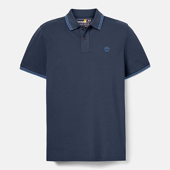 Tipped Pique Polo Shirt for Men in Dark Blue-