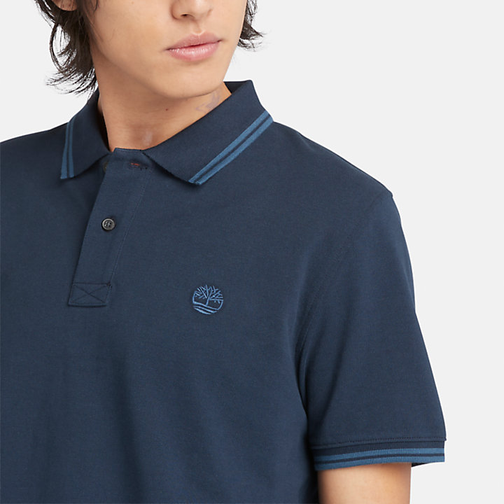 Tipped Pique Polo Shirt for Men in Dark Blue-
