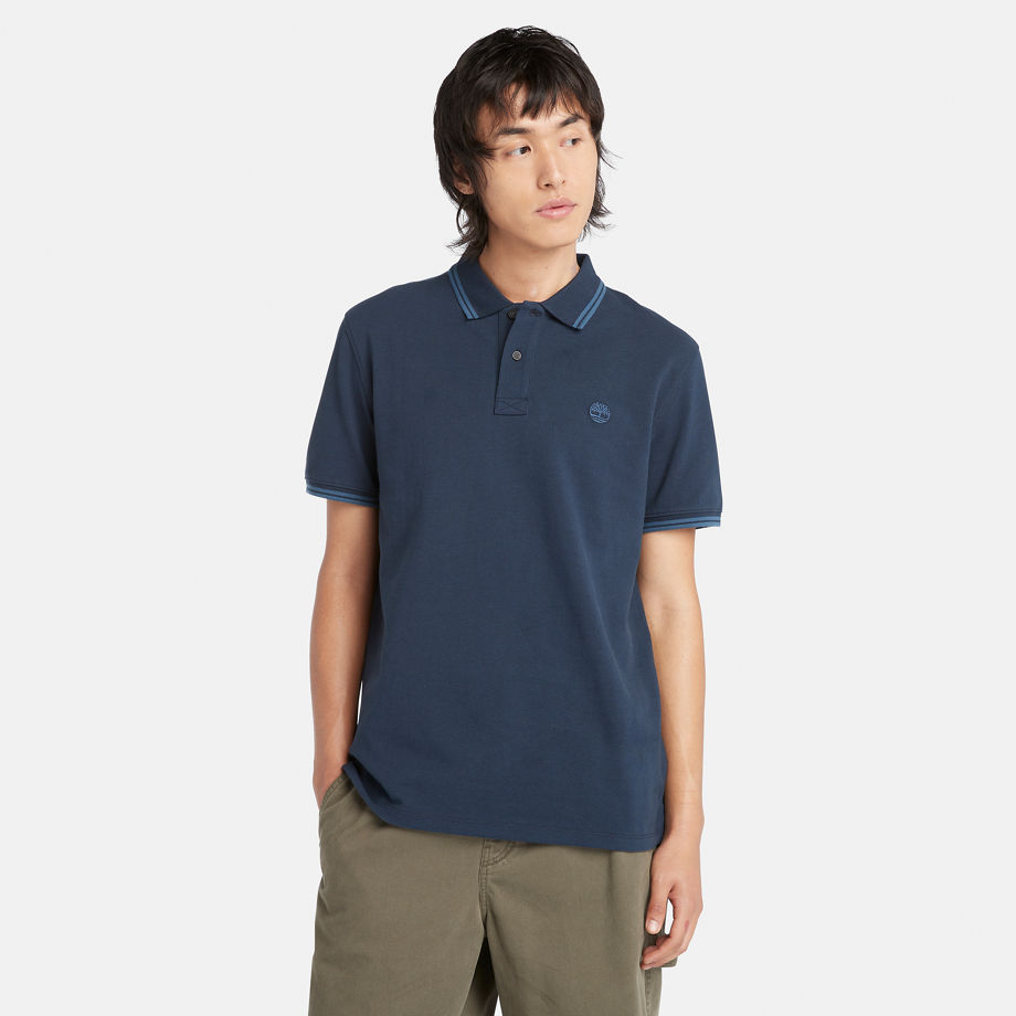 Timberland Tipped Pique Polo Shirt For Men In Dark Blue Blue