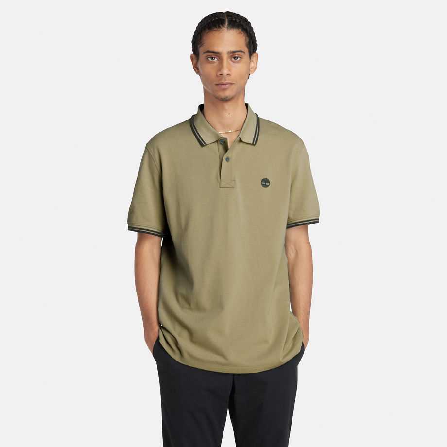 Timberland Tipped Pique Polo Shirt For Men In Green Green, Size M