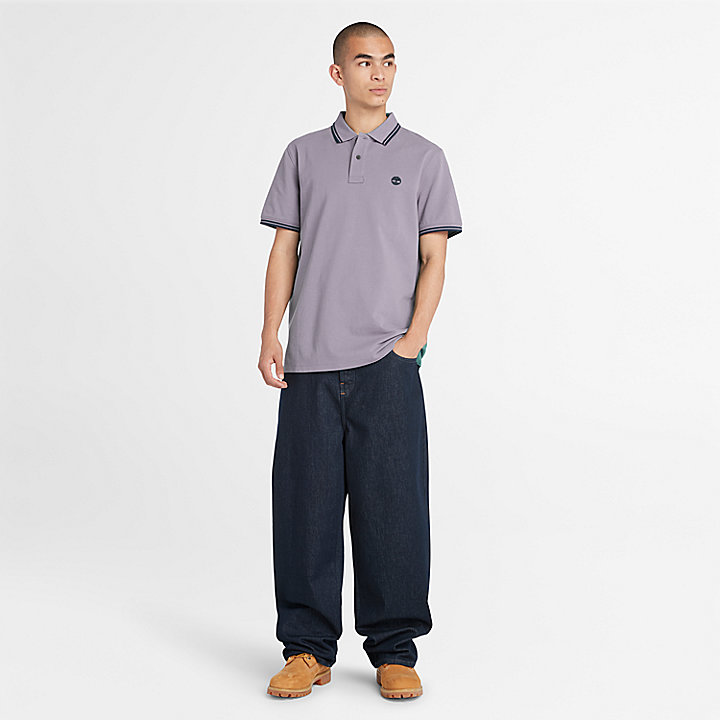 Tipped Pique Polo Shirt for Men in Purple