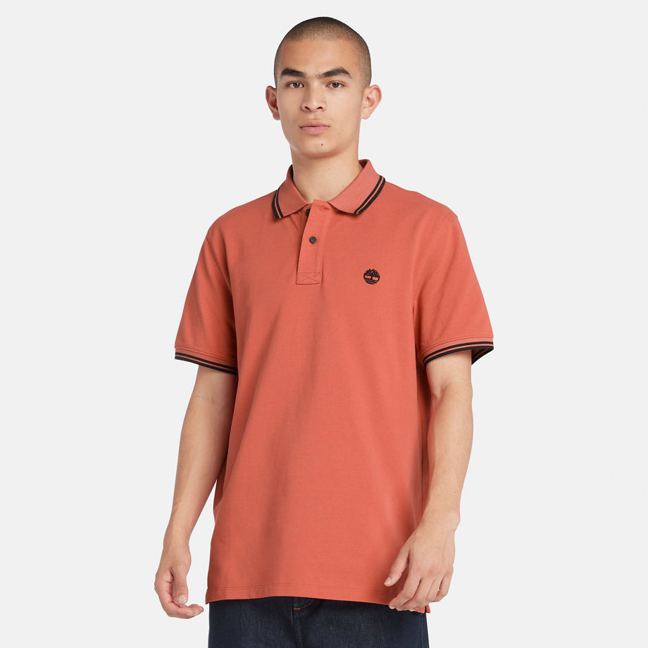 Timberland Tipped Pique Polo Shirt For Men In Orange Orange, Size S