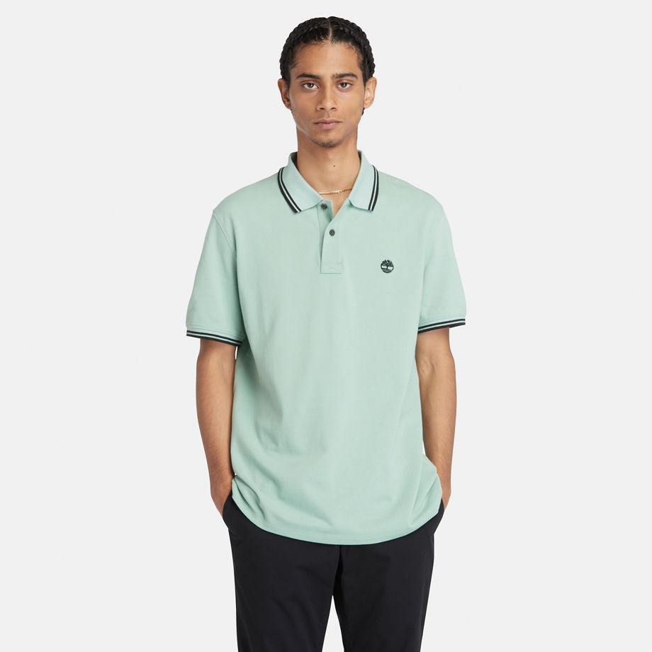 Timberland Tipped Pique Polo Shirt For Men In Pale Green Green, Size L