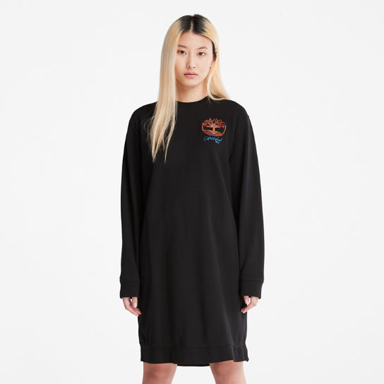 Robe à col rond et logo à carreaux pour femme en noir | Timberland