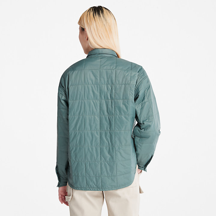 Camisa tipo chaqueta acolchada para mujer en verde-