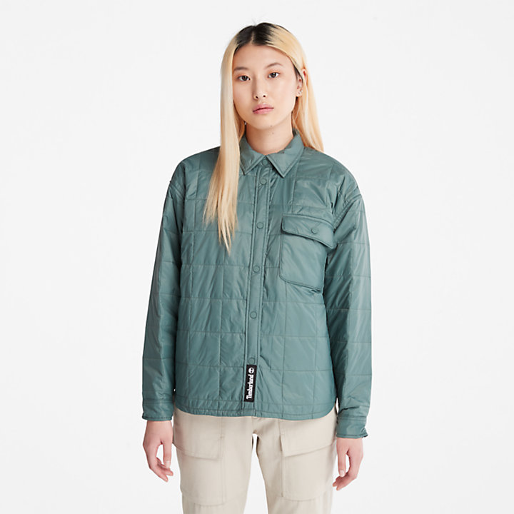 Camisa tipo chaqueta acolchada para mujer en verde-