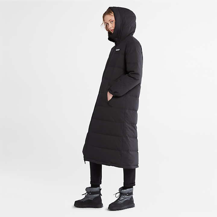 Abrigo largo reversible acolchado para mujer en negro-