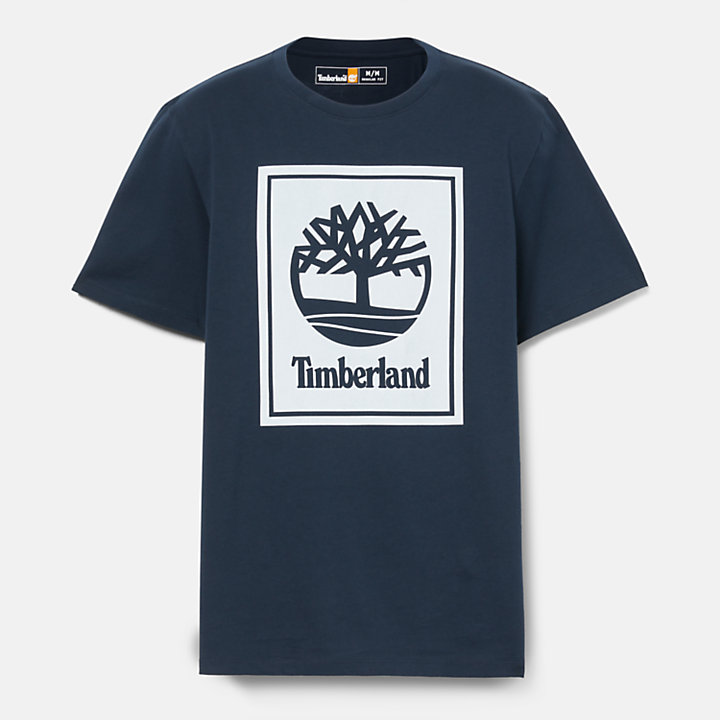 Camiseta con logotipo estilo bloque para hombre en azul marino-