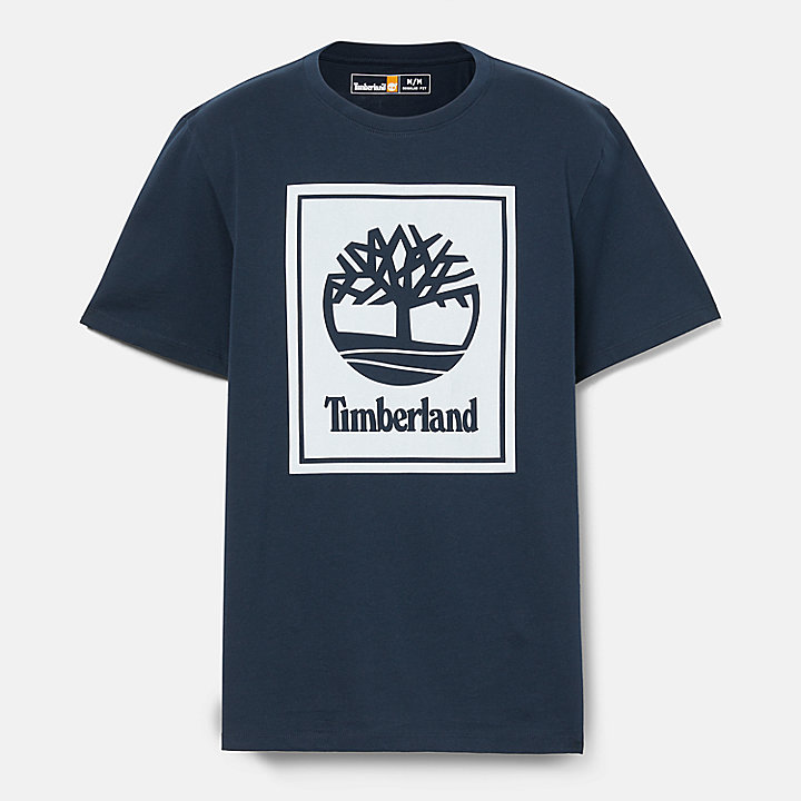 Camiseta con logotipo estilo bloque para hombre en azul marino