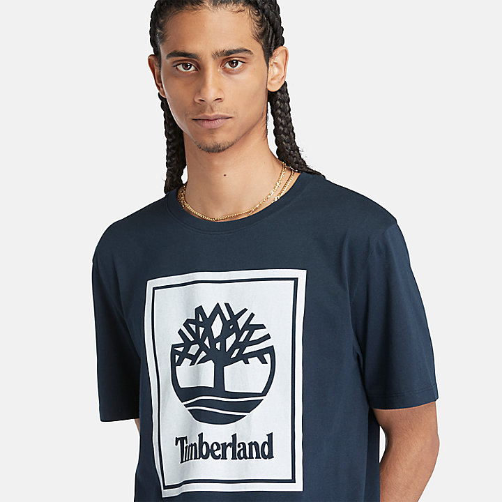 T-shirt met bloklogo voor heren in marineblauw
