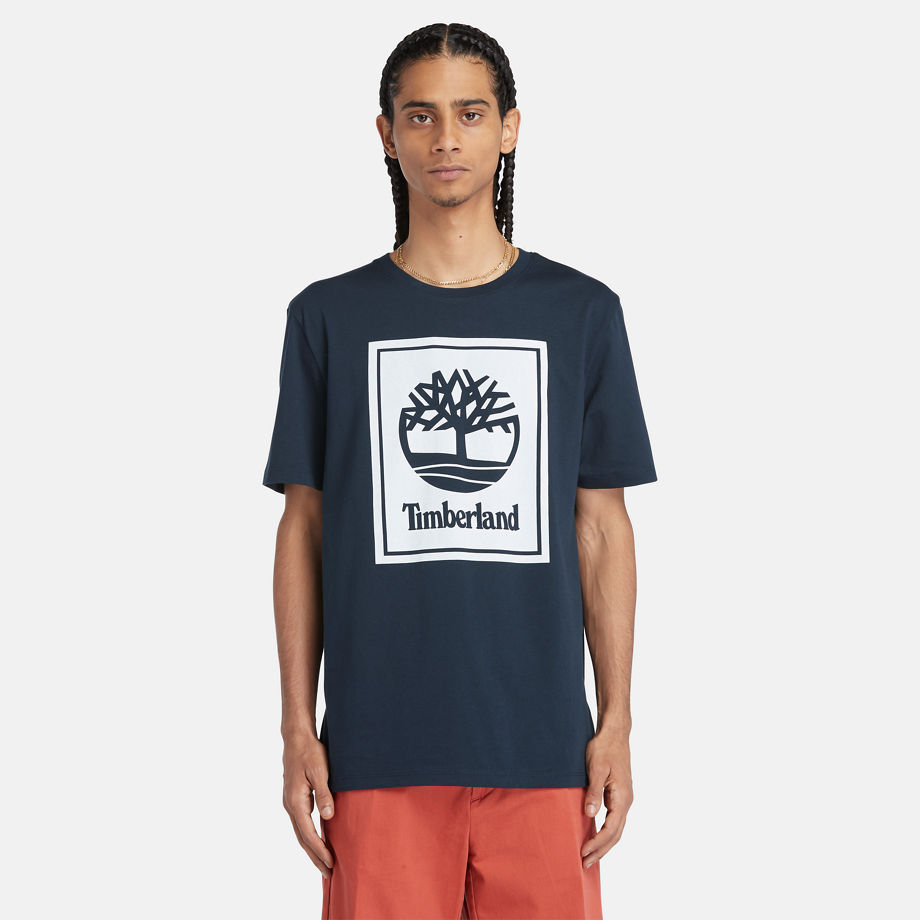 Timberland Block Logo T-shirt For Men In Navy Navy, Size L