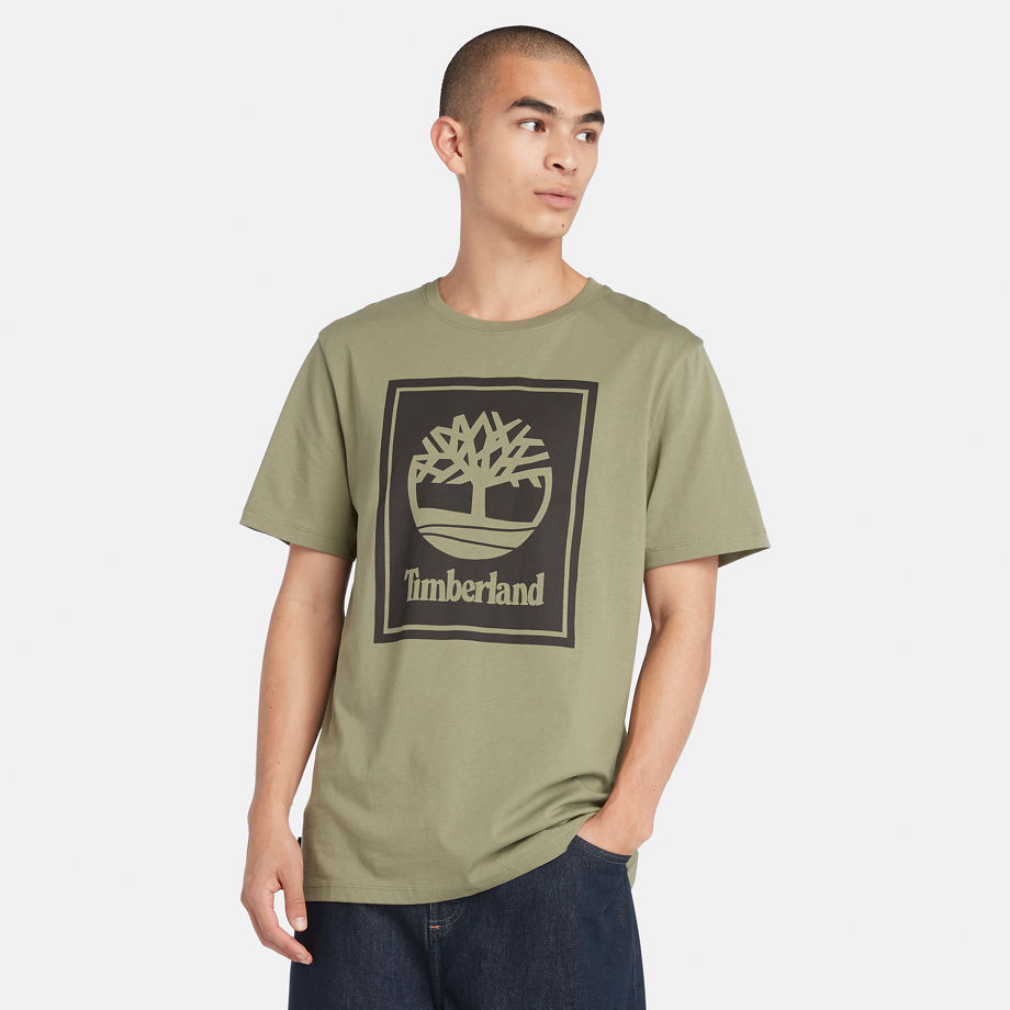 Timberland Block Logo T-shirt For Men In Green Green, Size M