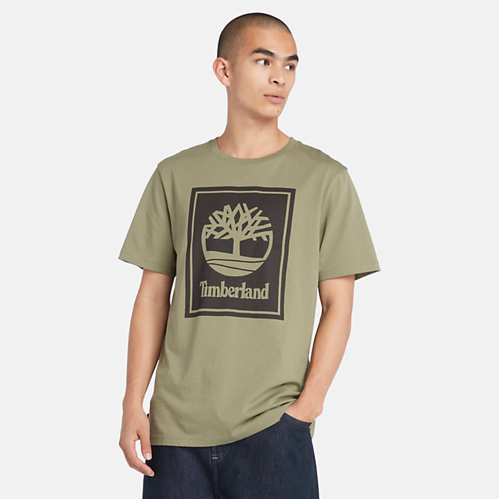 Camiseta con logotipo estilo bloque para hombre en verde-