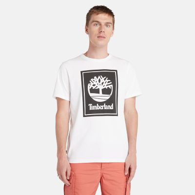 Timberland Camiseta Con Logotipo Estilo Bloque Para Hombre En Blanco Blanco