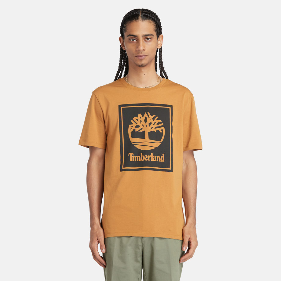 Timberland Block Logo T-shirt For Men In Dark Yellow Yellow, Size S