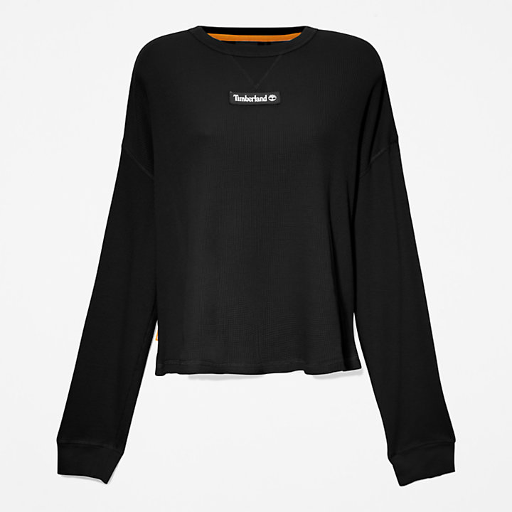 Waffle-Knit Sweatshirt for Women in Black-