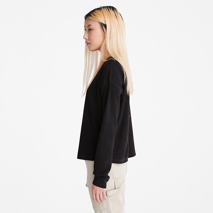 Sweat-shirt en maille gaufrée pour femme en noir-