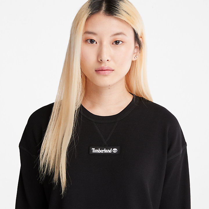 Sweatshirt im Waffelstrick für Damen in Schwarz-