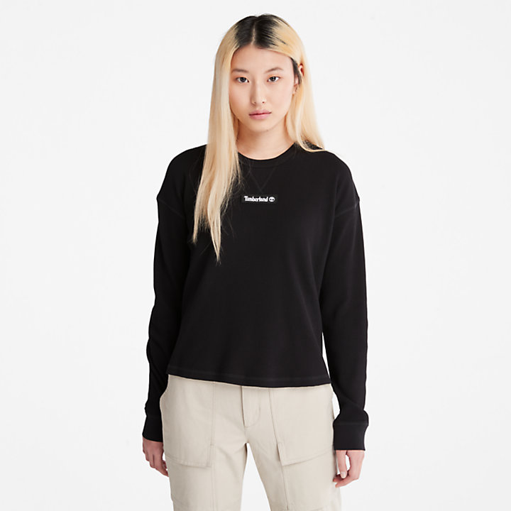 Sweatshirt im Waffelstrick für Damen in Schwarz-