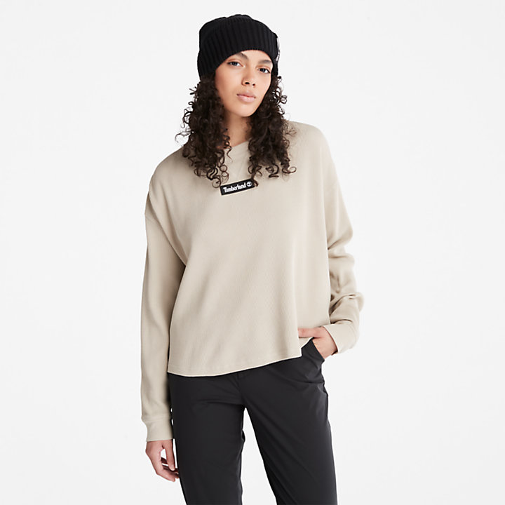 Sweatshirt im Waffelstrick für Damen in Grau-