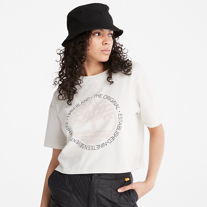 Camiseta corta con logotipo para mujer en blanco-