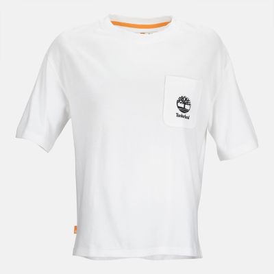 Timberland T-shirt Met Logoborstzak Voor Dames Wit Wit