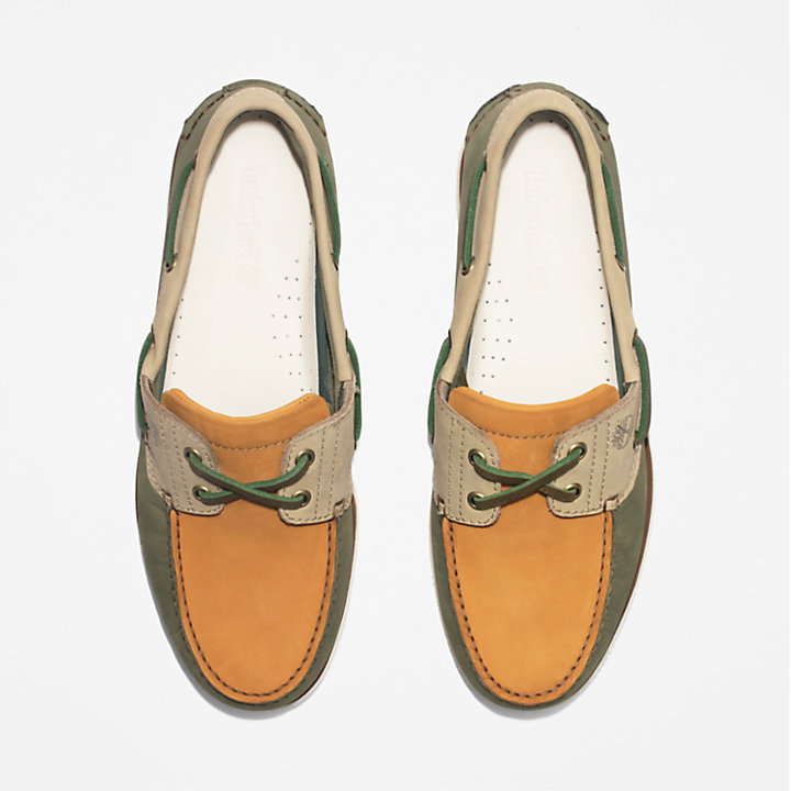 Classic Boat Shoe for Men in Green/Beige-