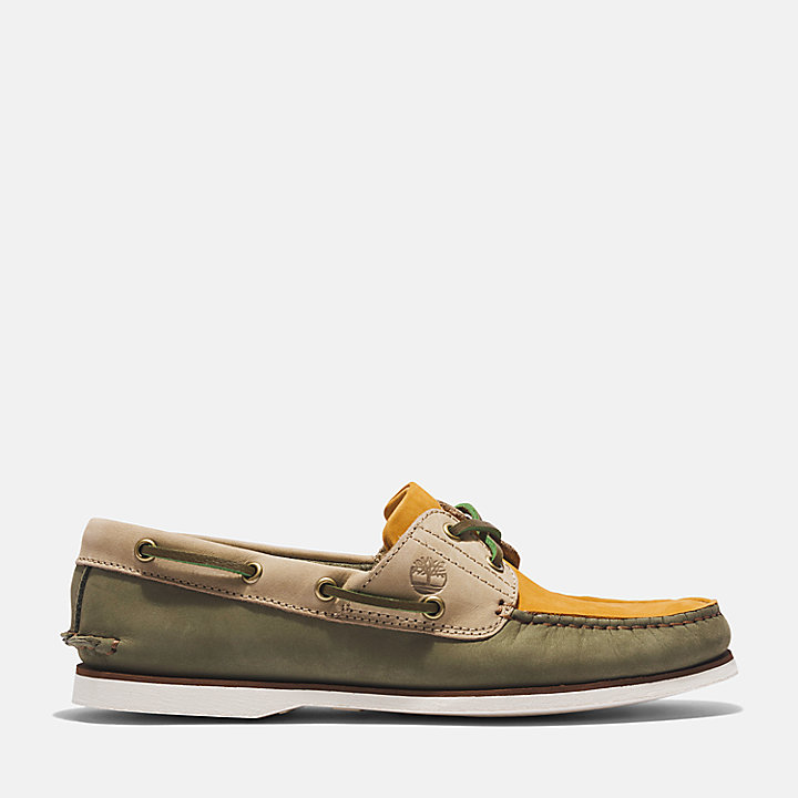 Chaussure bateau classique pour homme en vert/beige