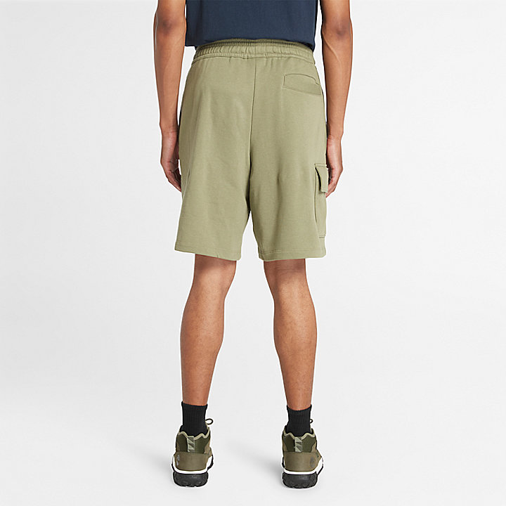 Pantalones cortos de chándal tipo cargo con reverso cepillado para hombre en verde